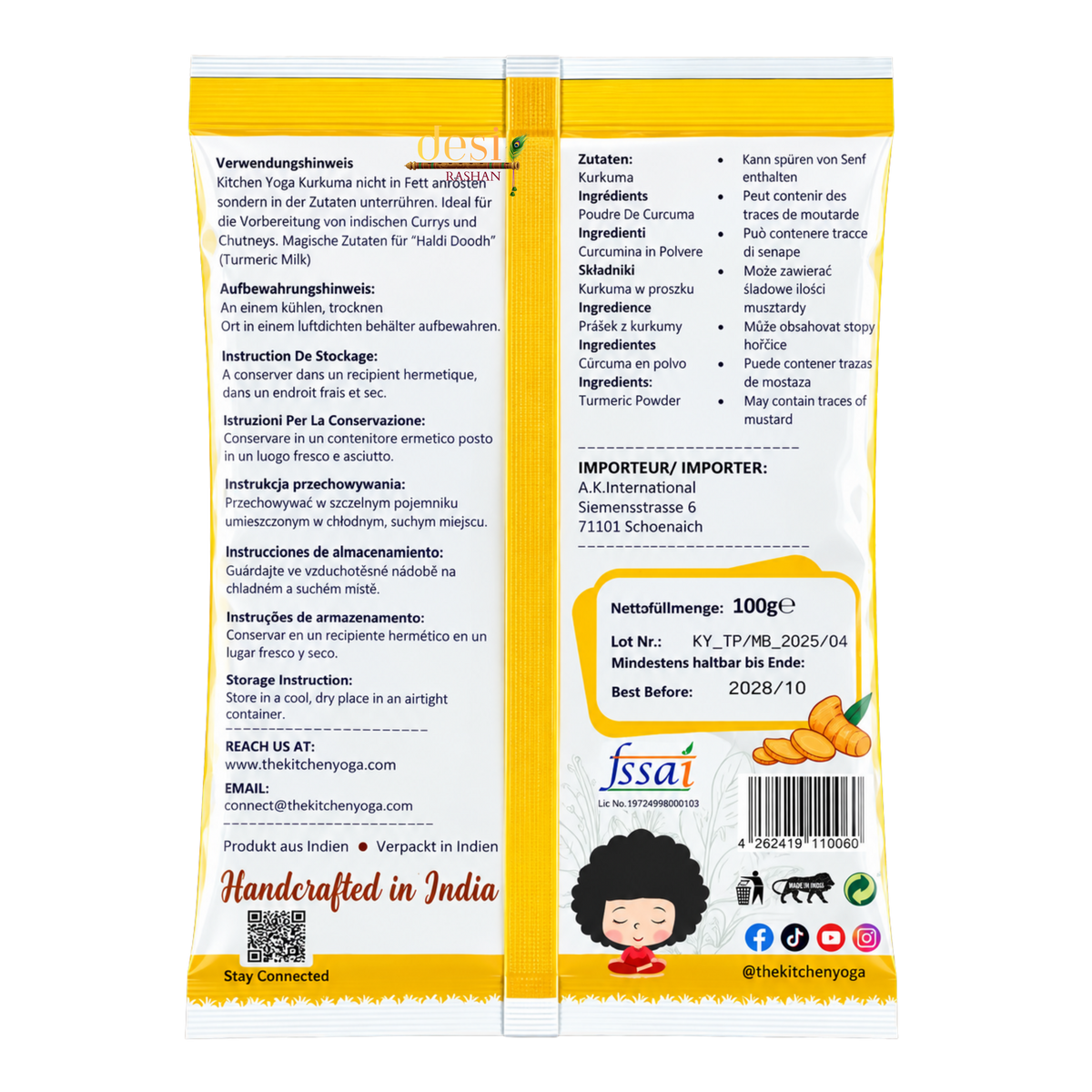 Kitchen Yoga - Turmeric/Haldi Powder (100g) 31.10.2028