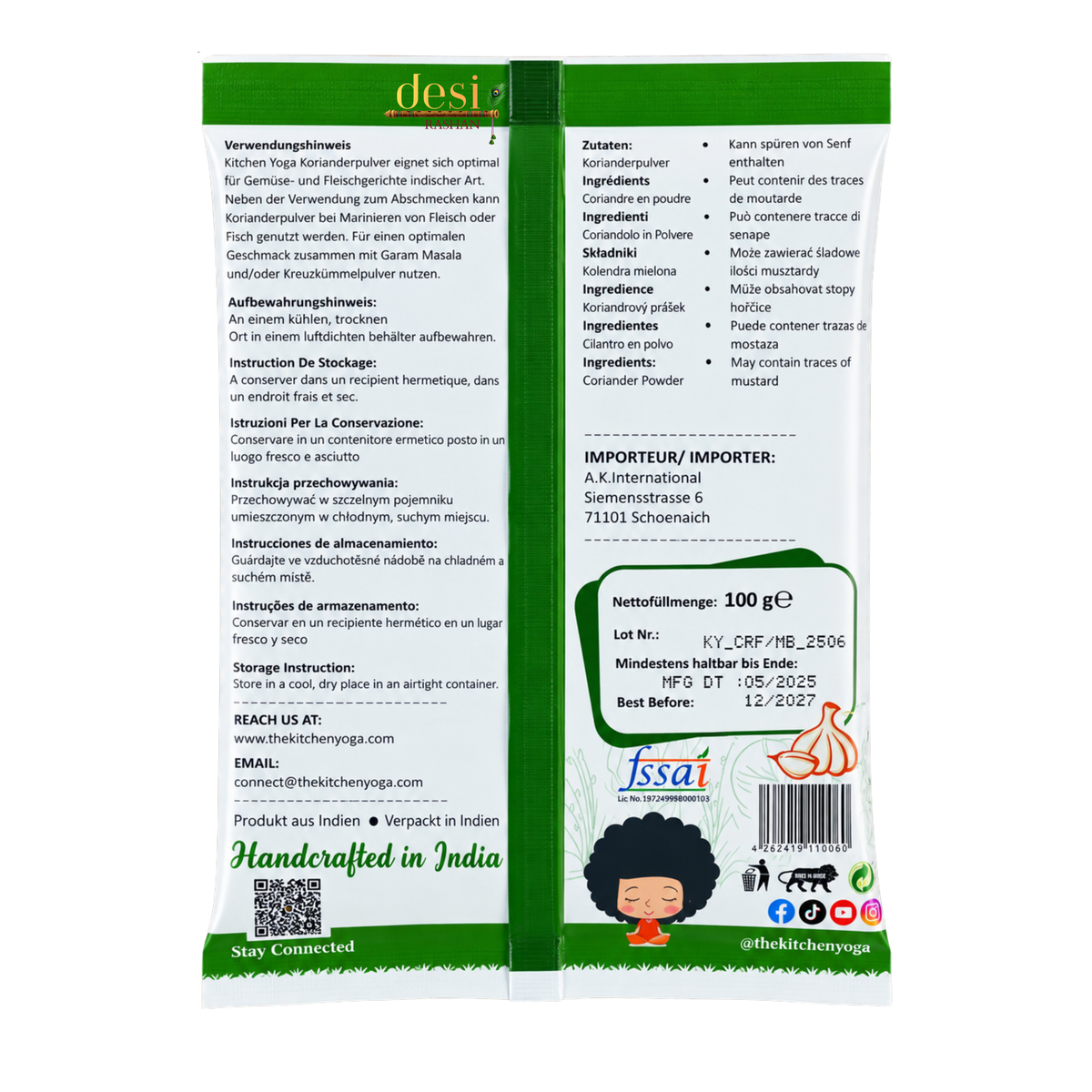 Kitchen Yoga - Coriander/Dhania Powder (100g) 31.05.2027