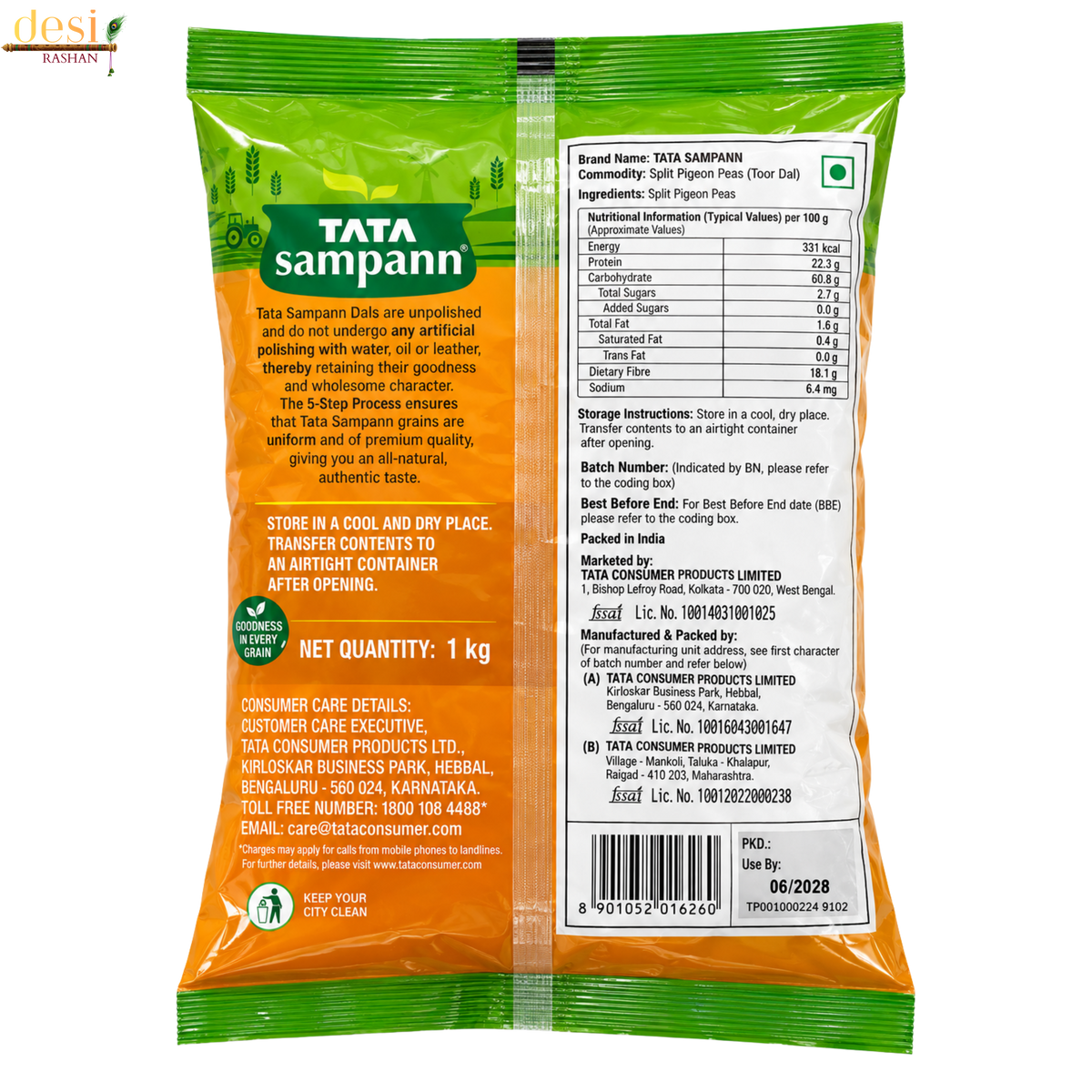 Tata Sampann - Toor Dal (1Kg) 30.06.2028