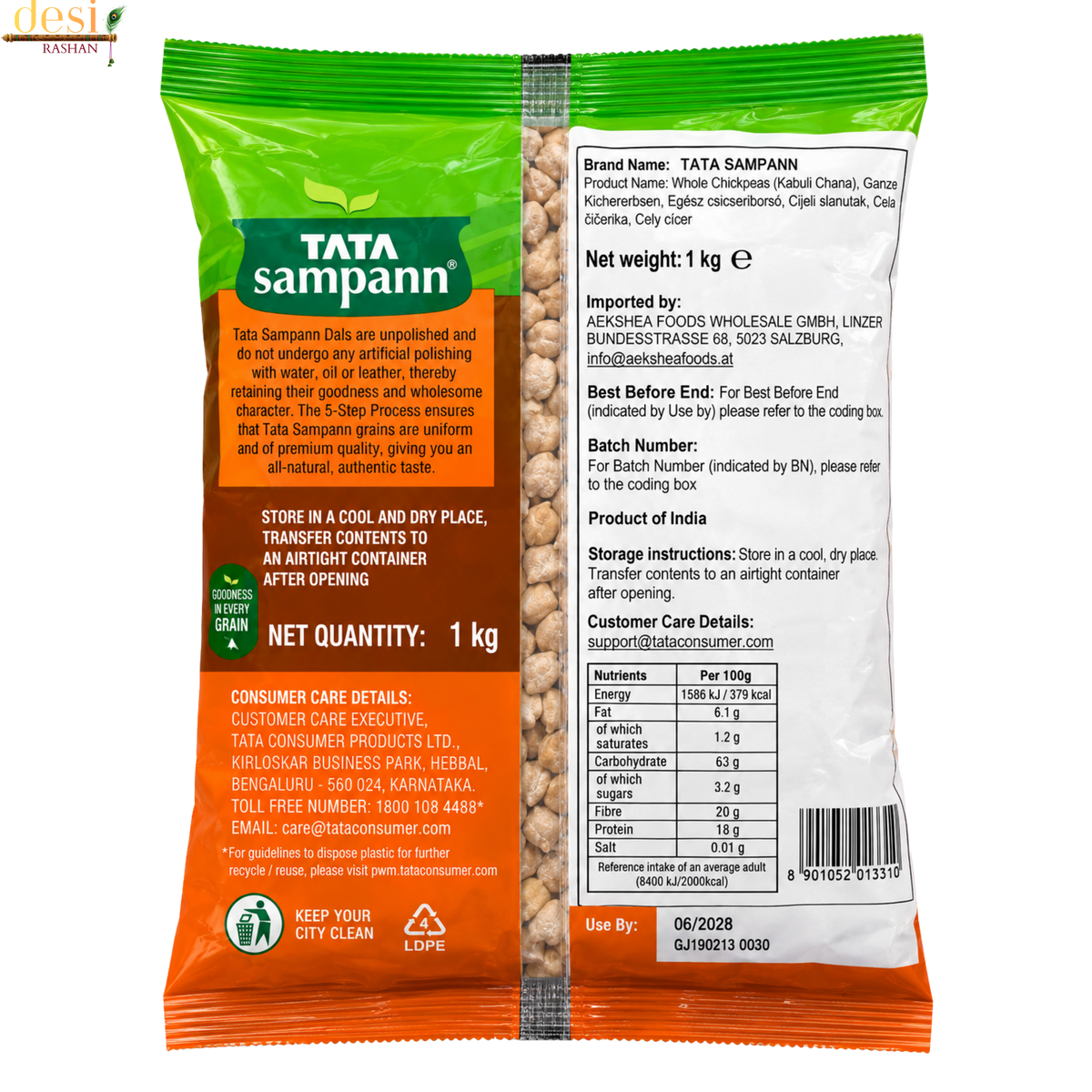 Tata Sampann - Chickpeas Kabuli Chana (1Kg) 30.06.2028