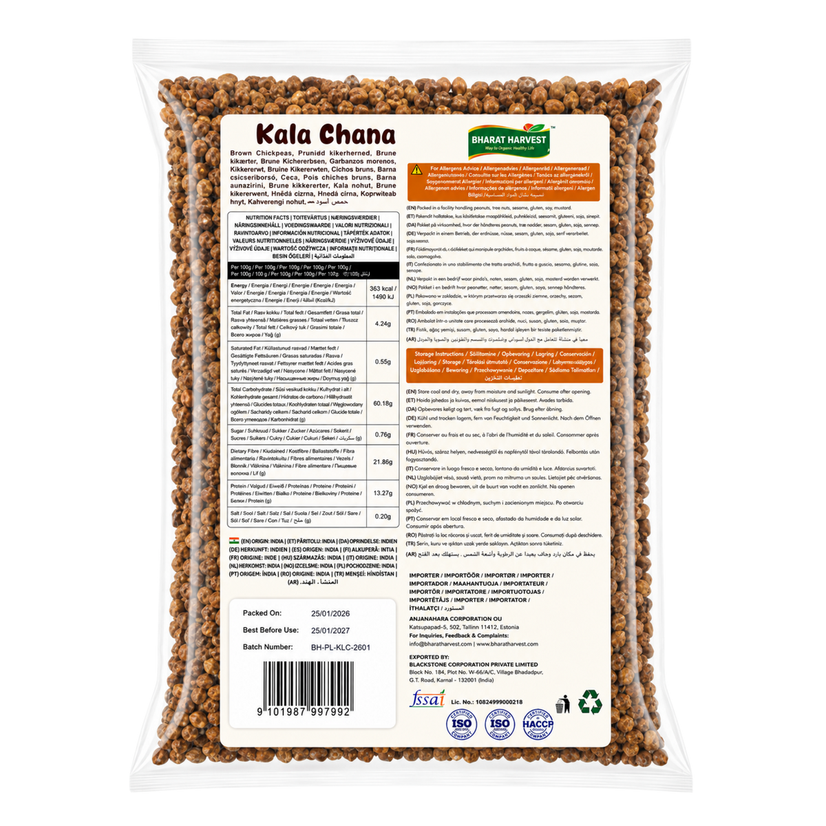 Bharat Harvest - Kala Chana/Brown Chickpeas (2Kg) 25.01.2027