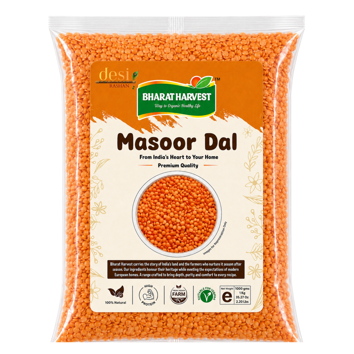 Bharat Harvest - Masoor Dal/Red Split Lentils (1Kg) 25.01.2027