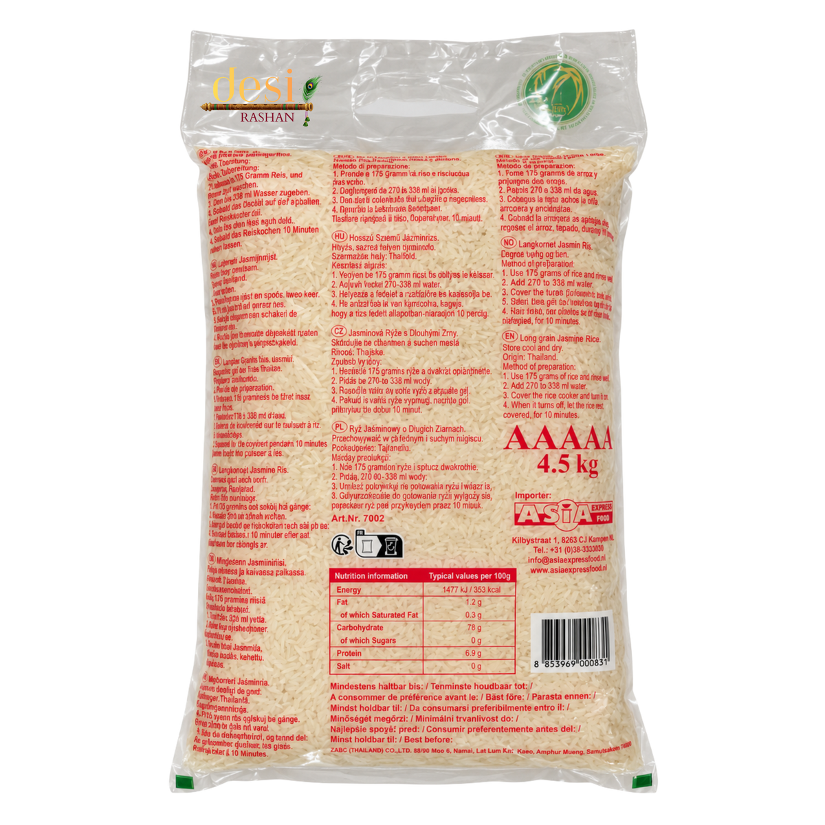 Royal Thai - Jasmin White Scented Rice (4.5kg) 16.04.2028