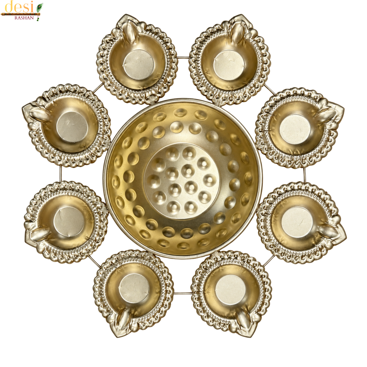 Gold-Silver-Tone Decorative Diya Set – 8 Diyas