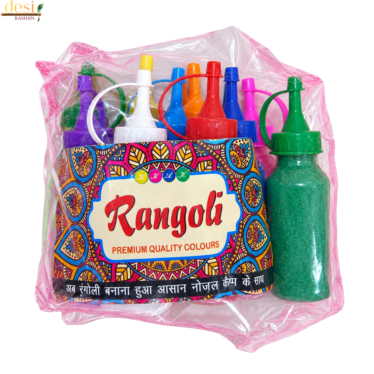 Rangoli Premium Colour Set with Nozzle Caps – Multicolour (850g)