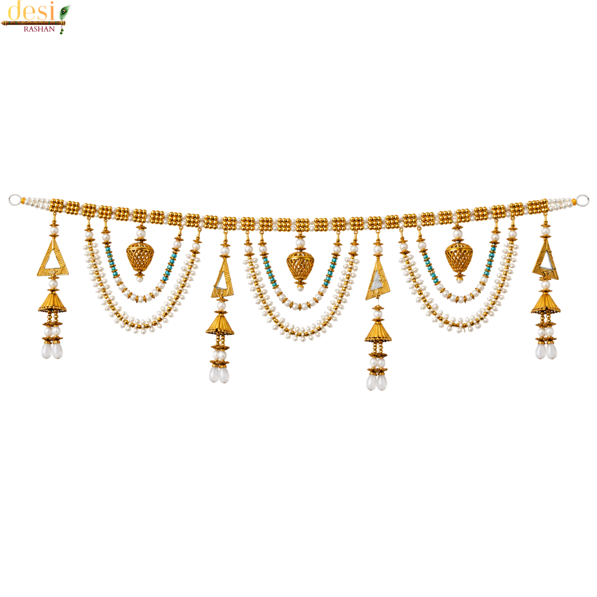 Golden Pearl Decorative Door Toran with Mirror Accents