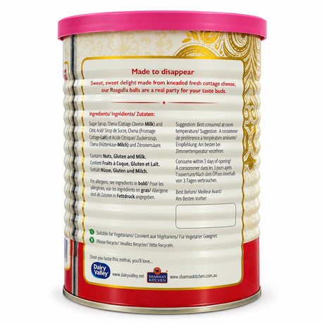 Dairy Valley (Happy Halwai) - Rasgulla Tin 14 Pcs (1kg) 17.09.2027