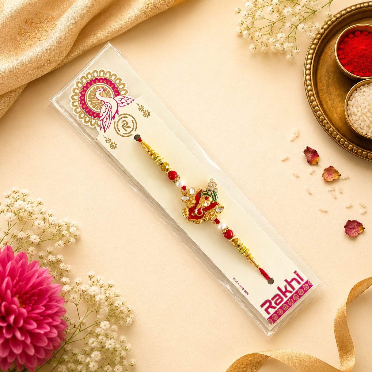 Lord Ganesha Rakhi with Stone & Bead Work – Premium Rakhi