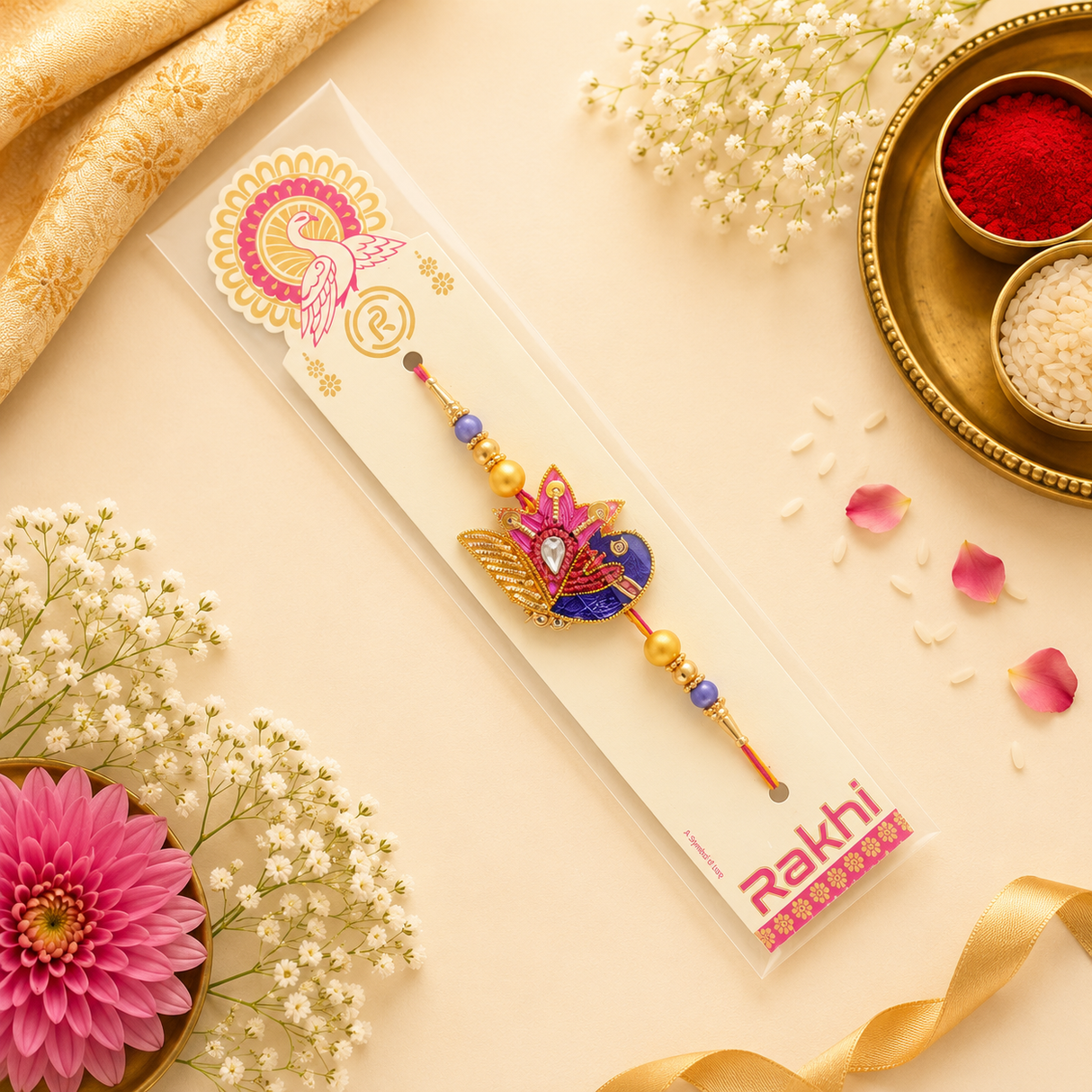 Premium Designer Peacock Rakhi with Stone & Bead Work – Premium Rakhi