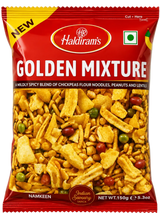 Haldiram's Golden Mixture snack packet on a white background