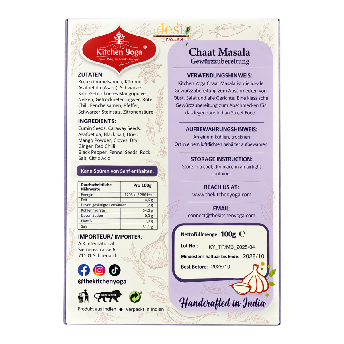 Kitchen Yoga - Chaat Masala (100g) 31.10.2027