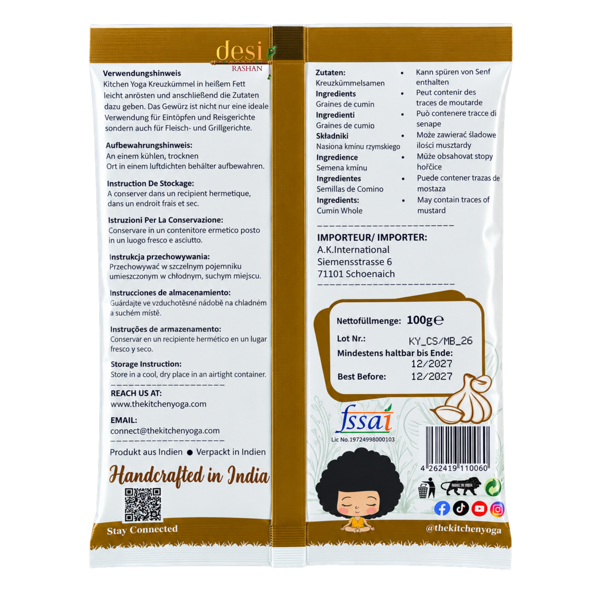 Kitchen Yoga - Cumin Seeds/Jeera Whole (100g) 31.12.2027