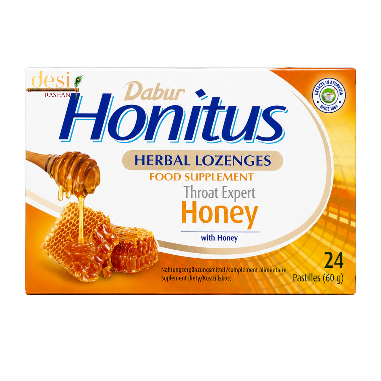 Dabur Honitus - Herbal Lozenges Honey 24 Tablets. (60g) 31.05.2028
