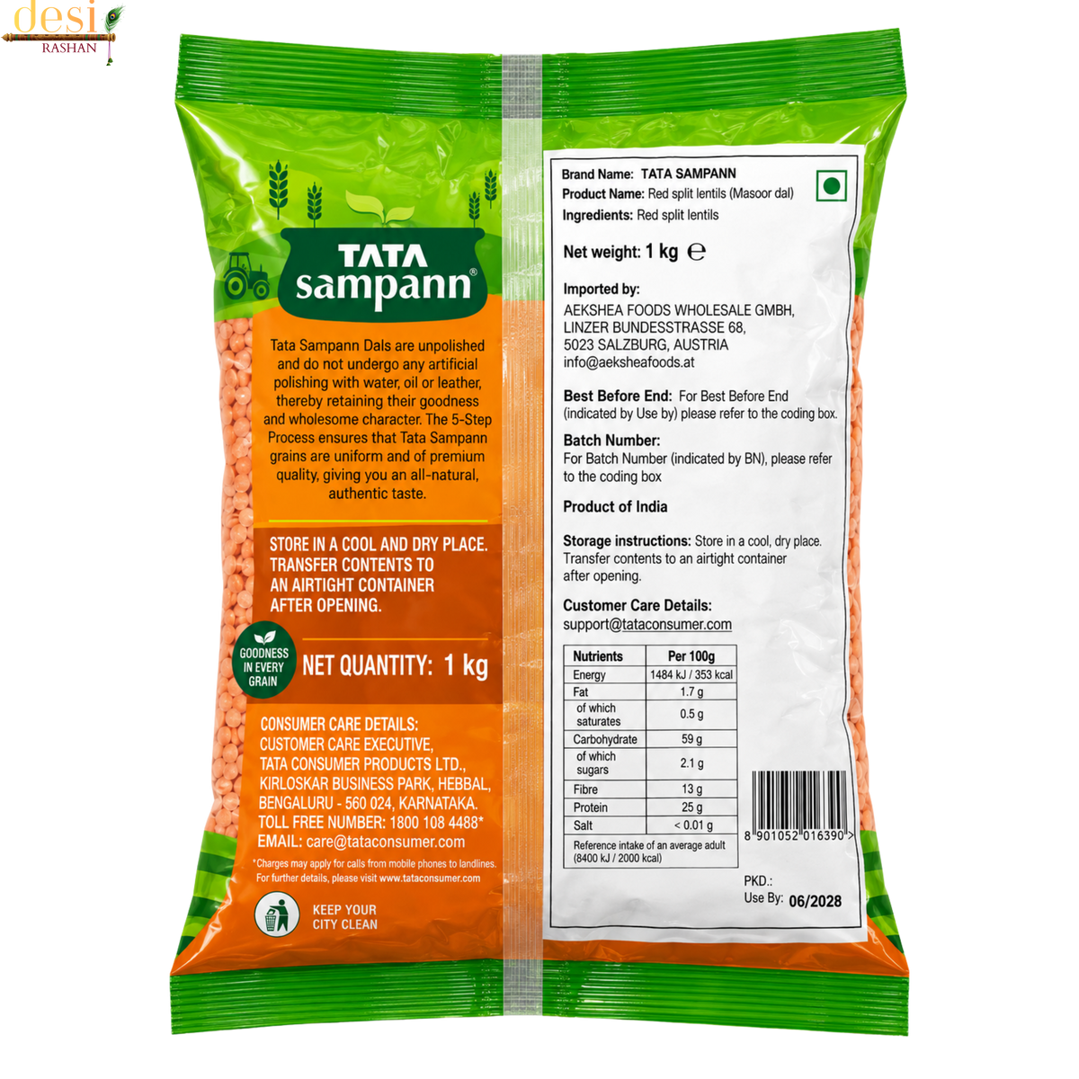 Tata Sampann - Masoor Dal/Red Lentils (1Kg) 30.06.2028