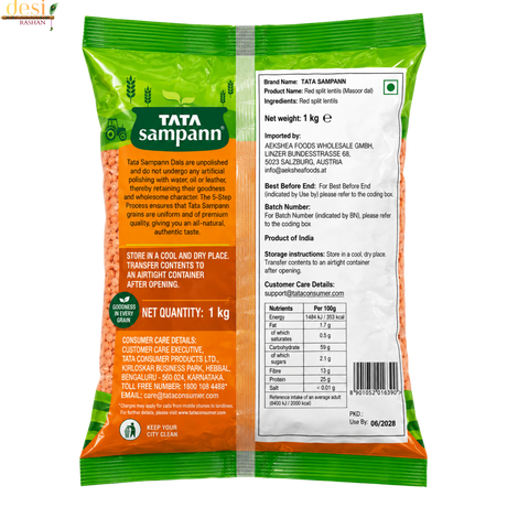 Tata Sampann - Masoor Dal/Red Lentils (1Kg) 30.06.2028