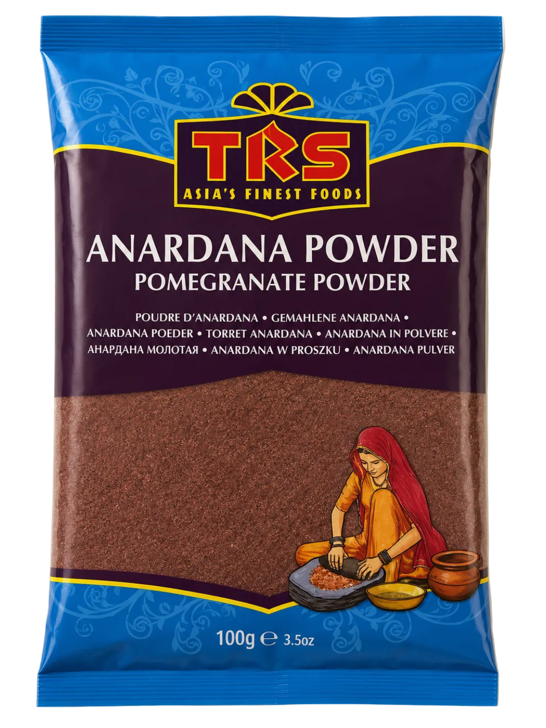TRS Anardana Powder packaging on a beige background