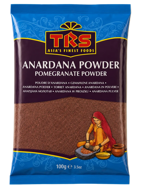 TRS Anardana Powder packaging on a beige background