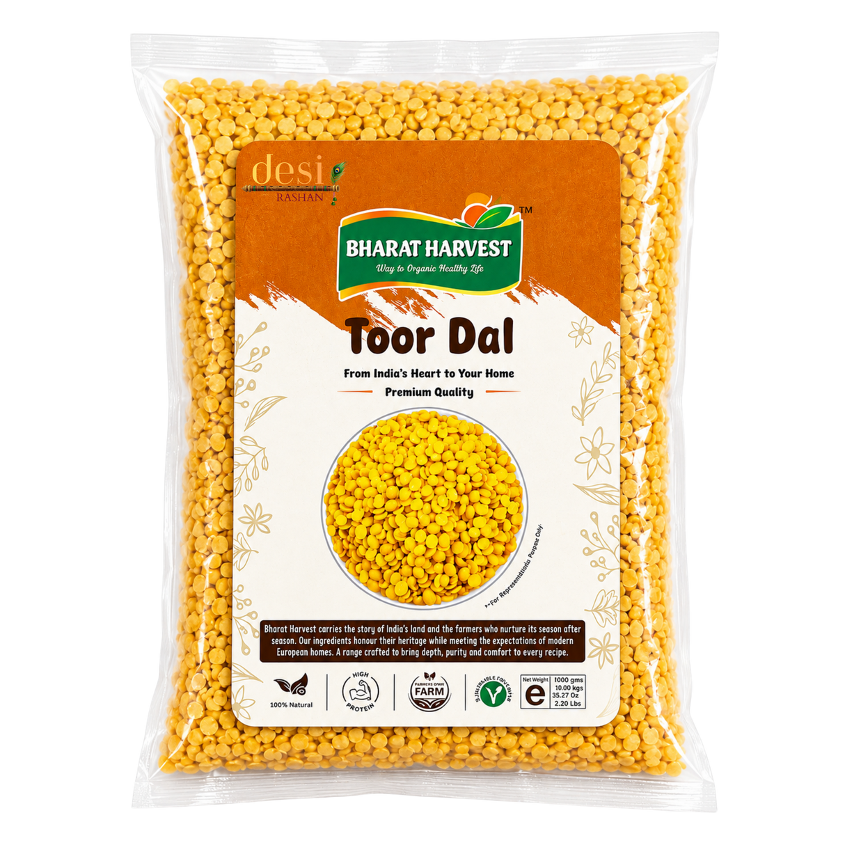 Bharat Harvest - Toor Dal/Split Pigeon Peas (1Kg) 25.01.2027