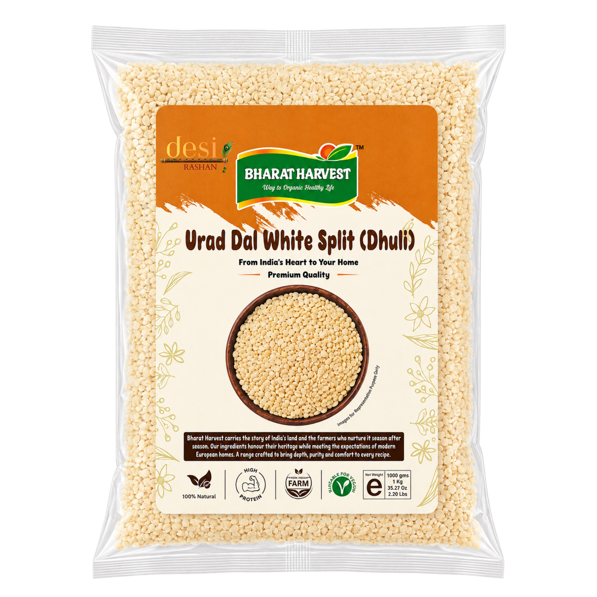 Bharat Harvest - Urid Dal/White Split Lentils (1Kg) 25.01.2027