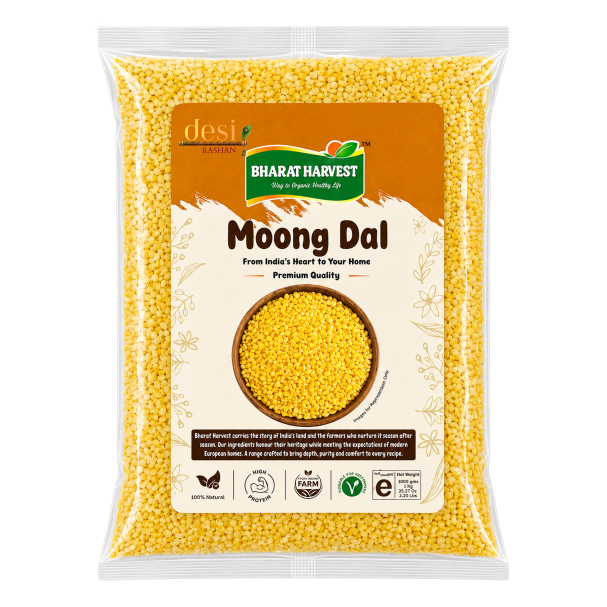 Bharat Harvest -  Moong Dal/Yellow Split Lentils (1Kg) 25.01.2027
