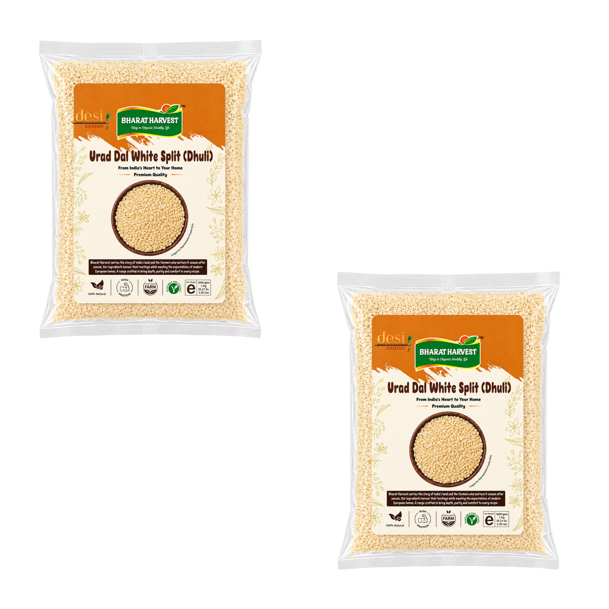 Bharat Harvest - Urid Dal/White Split Lentils (2Kg) 25.01.2027