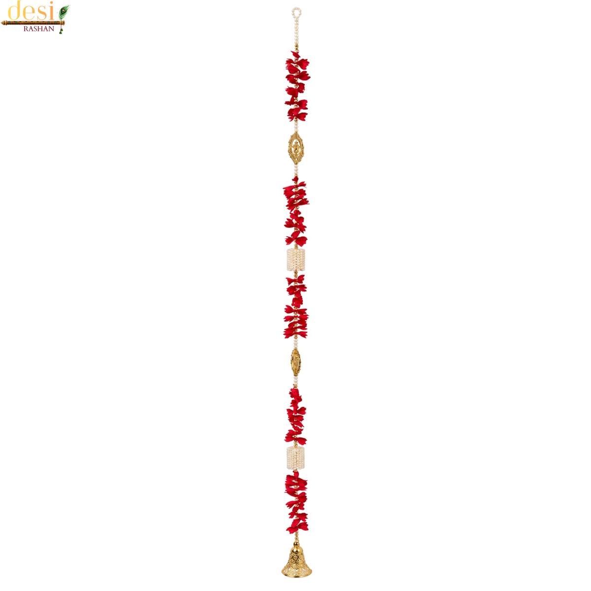 Red Floral Toran Decorative Hanging with Gold Artificial Bell