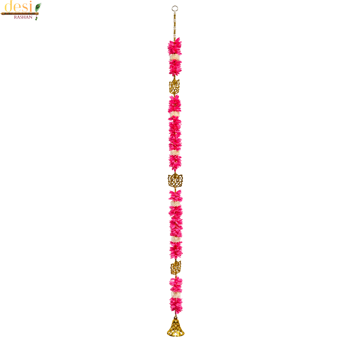 Pink Floral Shubh Labh Hanging Decoration with Bells – 125 cm