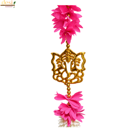 Pink Floral Shubh Labh Hanging Decoration with Bells – 125 cm